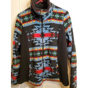 Chaps Aztec Tribal Southwestern Pattern Full Zip Fleece Size L